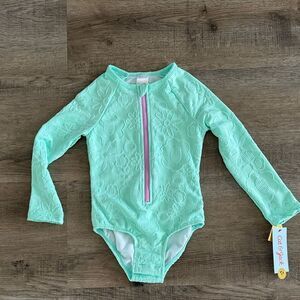 Cat & Jack Mint Floral Kids Rashguard Swimsuit